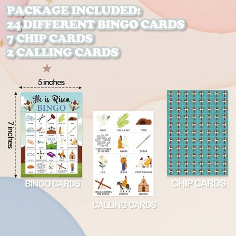 Easter Bingo Cards, He is Risen Theme Game for 24 Players, Bingo Activities for Adult and Family Friends, Spring Party Favors Supplies Decorations(07) in Kuwait