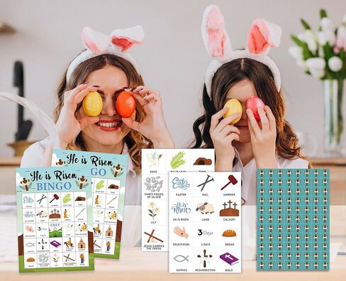 Easter Bingo Cards, He is Risen Theme Game for 24 Players, Bingo Activities for Adult and Family Friends, Spring Party Favors Supplies Decorations(07) in Kuwait