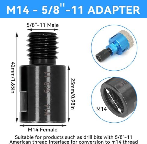 2 قطعة M14 إلى 5/8-11 و5/8-11 إلى M14 محول الخيط، محول محول خيط طاحونة الزاوية محول محول واجهة موصل محول لأداة توصيل مثقاب الملمع in Saudi Arabia