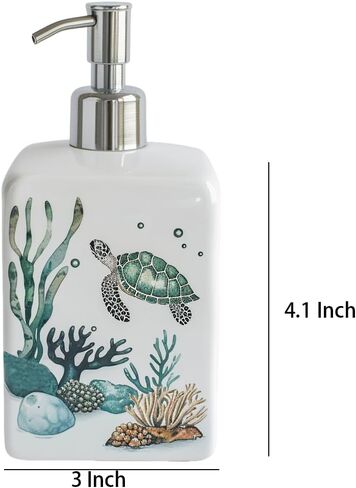 موزع سلحفاة البحر وعشب البحر من السيراميك من تشوولد مع مضخة بلاستيكية، حاوية صابون لوشن قابلة لإعادة الملء، زجاجة لوشن، موزع صابون لليدين in Kuwait