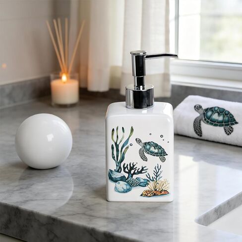 موزع سلحفاة البحر وعشب البحر من السيراميك من تشوولد مع مضخة بلاستيكية، حاوية صابون لوشن قابلة لإعادة الملء، زجاجة لوشن، موزع صابون لليدين in Kuwait