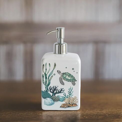 موزع سلحفاة البحر وعشب البحر من السيراميك من تشوولد مع مضخة بلاستيكية، حاوية صابون لوشن قابلة لإعادة الملء، زجاجة لوشن، موزع صابون لليدين in Kuwait