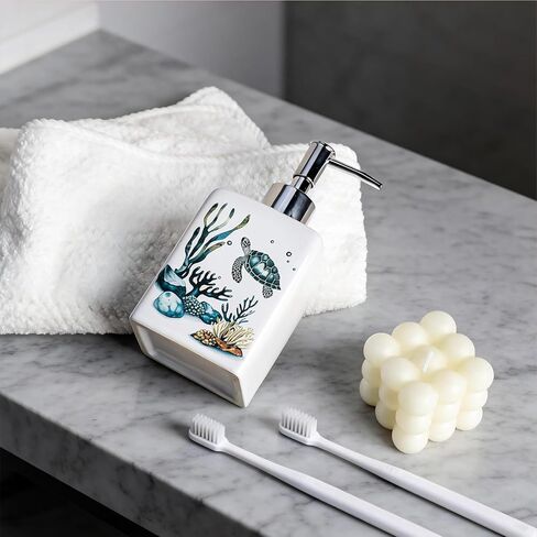 موزع سلحفاة البحر وعشب البحر من السيراميك من تشوولد مع مضخة بلاستيكية، حاوية صابون لوشن قابلة لإعادة الملء، زجاجة لوشن، موزع صابون لليدين in Kuwait