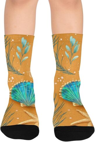 جوارب المشي لمسافات طويلة بنمط صدف ذهبي - جوارب شتوية حرارية سميكة دافئة للأولاد والبنات الصغار للمدرسة، والارتداء اليومي والأنشطة الخارجية in Kuwait