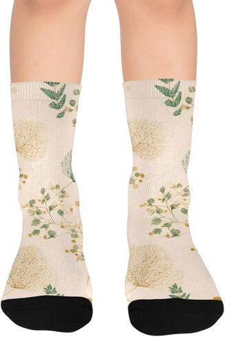 جوارب Boho Leaf Prints باللون البيج للمشي لمسافات طويلة - جوارب شتوية حرارية سميكة دافئة للأولاد والبنات للمدرسة، والارتداء اليومي والأنشطة الخارجية in Kuwait