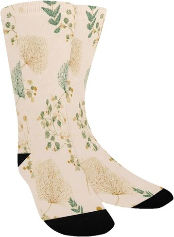 جوارب Boho Leaf Prints باللون البيج للمشي لمسافات طويلة - جوارب شتوية حرارية سميكة دافئة للأولاد والبنات للمدرسة، والارتداء اليومي والأنشطة الخارجية in Kuwait