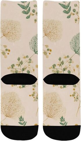 جوارب Boho Leaf Prints باللون البيج للمشي لمسافات طويلة - جوارب شتوية حرارية سميكة دافئة للأولاد والبنات للمدرسة، والارتداء اليومي والأنشطة الخارجية in Kuwait