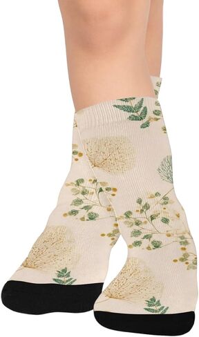 جوارب Boho Leaf Prints باللون البيج للمشي لمسافات طويلة - جوارب شتوية حرارية سميكة دافئة للأولاد والبنات للمدرسة، والارتداء اليومي والأنشطة الخارجية in Kuwait