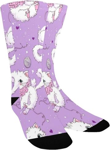 جوارب أرجوانية للمشي لمسافات طويلة بطباعة قطة كرتونية - جوارب شتوية حرارية سميكة دافئة للأولاد والبنات للمدرسة، والارتداء اليومي والأنشطة الخارجية in Kuwait