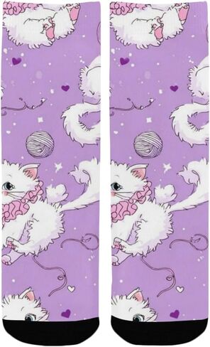 جوارب أرجوانية للمشي لمسافات طويلة بطباعة قطة كرتونية - جوارب شتوية حرارية سميكة دافئة للأولاد والبنات للمدرسة، والارتداء اليومي والأنشطة الخارجية in Kuwait