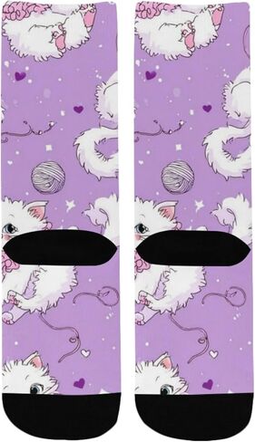 جوارب أرجوانية للمشي لمسافات طويلة بطباعة قطة كرتونية - جوارب شتوية حرارية سميكة دافئة للأولاد والبنات للمدرسة، والارتداء اليومي والأنشطة الخارجية in Kuwait