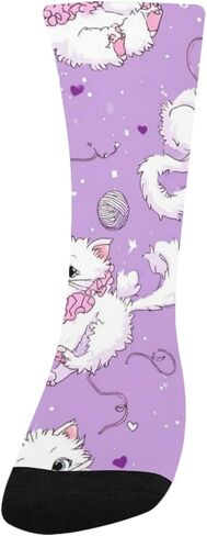 جوارب أرجوانية للمشي لمسافات طويلة بطباعة قطة كرتونية - جوارب شتوية حرارية سميكة دافئة للأولاد والبنات للمدرسة، والارتداء اليومي والأنشطة الخارجية in Kuwait