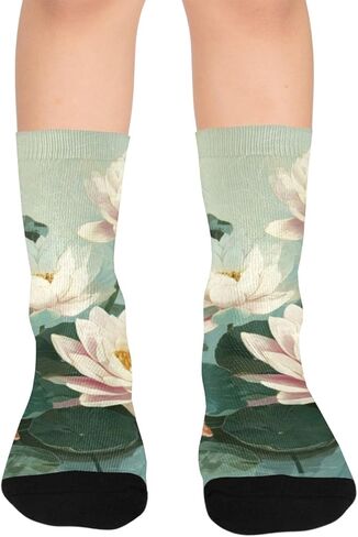 جوارب Green Lotus Pond Art للمشي لمسافات طويلة - جوارب شتوية حرارية سميكة دافئة للأولاد والبنات للمدرسة، والارتداء اليومي والأنشطة الخارجية in Kuwait