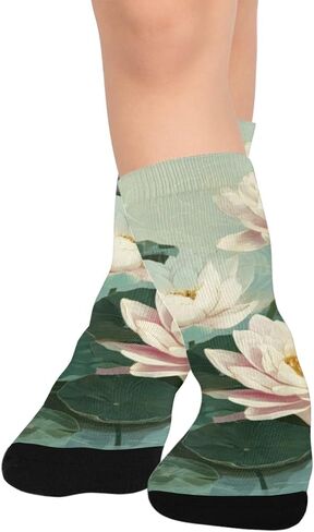 جوارب Green Lotus Pond Art للمشي لمسافات طويلة - جوارب شتوية حرارية سميكة دافئة للأولاد والبنات للمدرسة، والارتداء اليومي والأنشطة الخارجية in Kuwait
