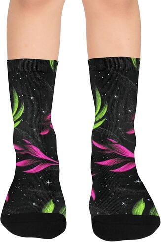 جوارب للمشي لمسافات طويلة بنمط أوراق النيون الداكنة - جوارب شتوية حرارية سميكة دافئة للأولاد والبنات الصغار للمدرسة، والارتداء اليومي والأنشطة الخارجية in Kuwait