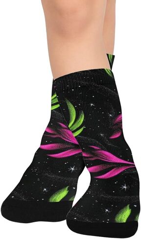 جوارب للمشي لمسافات طويلة بنمط أوراق النيون الداكنة - جوارب شتوية حرارية سميكة دافئة للأولاد والبنات الصغار للمدرسة، والارتداء اليومي والأنشطة الخارجية in Kuwait