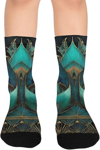 جوارب المشي لمسافات طويلة على شكل زهرة اللوتس باللون المخضر - جوارب شتوية حرارية سميكة دافئة للأولاد والبنات للمدرسة، والارتداء اليومي والأنشطة الخارجية in Kuwait