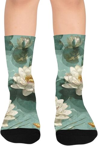 جوارب المشي لمسافات طويلة على شكل زهرة اللوتس الخضراء - جوارب شتوية حرارية سميكة دافئة للأولاد والبنات الصغار للمدرسة، والارتداء اليومي والأنشطة الخارجية in Kuwait