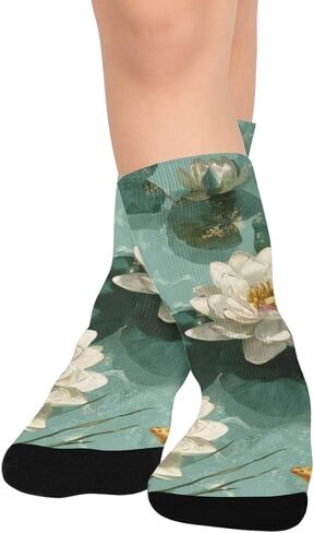 جوارب المشي لمسافات طويلة على شكل زهرة اللوتس الخضراء - جوارب شتوية حرارية سميكة دافئة للأولاد والبنات الصغار للمدرسة، والارتداء اليومي والأنشطة الخارجية in Kuwait