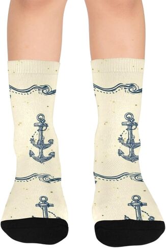 جوارب المشي لمسافات طويلة باللون الأصفر بتصميم يخت ساحلي - جوارب شتوية حرارية سميكة دافئة للأولاد والبنات للمدرسة، والارتداء اليومي والأنشطة الخارجية in Kuwait