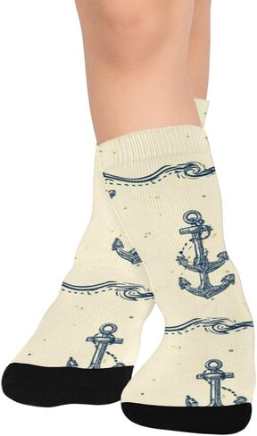 جوارب المشي لمسافات طويلة باللون الأصفر بتصميم يخت ساحلي - جوارب شتوية حرارية سميكة دافئة للأولاد والبنات للمدرسة، والارتداء اليومي والأنشطة الخارجية in Kuwait