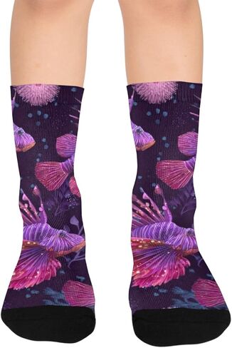 جوارب التنزه سيرًا على الأقدام بطبعة سمكة الأسد النابضة بالحياة - جوارب شتوية حرارية سميكة دافئة للأولاد والبنات الصغار للمدرسة، والارتداء اليومي والأنشطة الخارجية in Kuwait