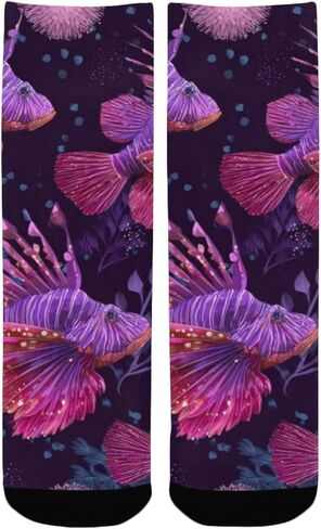 جوارب التنزه سيرًا على الأقدام بطبعة سمكة الأسد النابضة بالحياة - جوارب شتوية حرارية سميكة دافئة للأولاد والبنات الصغار للمدرسة، والارتداء اليومي والأنشطة الخارجية in Kuwait