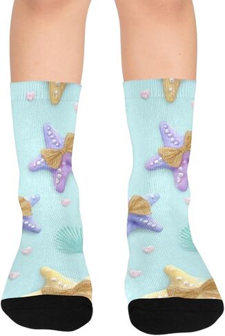 جوارب زرقاء للمشي لمسافات طويلة بطبعة نجم البحر الباستيل - جوارب شتوية حرارية سميكة دافئة للأولاد والبنات للمدرسة، والارتداء اليومي والأنشطة الخارجية in Kuwait