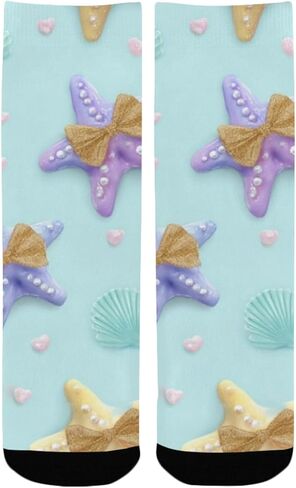 جوارب زرقاء للمشي لمسافات طويلة بطبعة نجم البحر الباستيل - جوارب شتوية حرارية سميكة دافئة للأولاد والبنات للمدرسة، والارتداء اليومي والأنشطة الخارجية in Kuwait