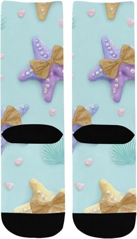 جوارب زرقاء للمشي لمسافات طويلة بطبعة نجم البحر الباستيل - جوارب شتوية حرارية سميكة دافئة للأولاد والبنات للمدرسة، والارتداء اليومي والأنشطة الخارجية in Kuwait