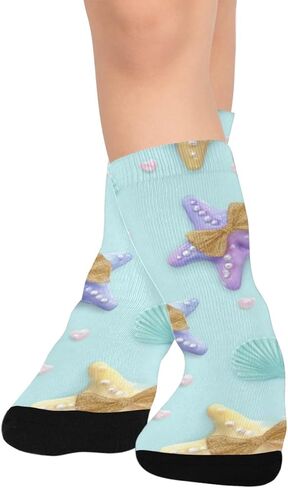 جوارب زرقاء للمشي لمسافات طويلة بطبعة نجم البحر الباستيل - جوارب شتوية حرارية سميكة دافئة للأولاد والبنات للمدرسة، والارتداء اليومي والأنشطة الخارجية in Kuwait