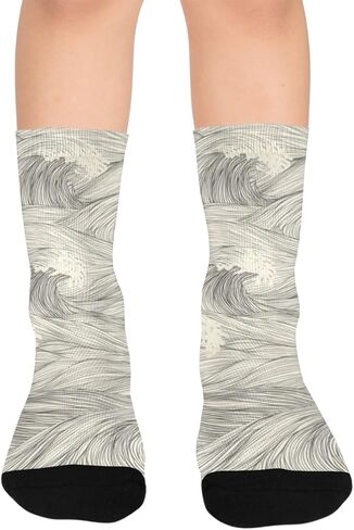 جوارب المشي لمسافات طويلة بنمط موجة رمادية بسيطة - جوارب شتوية حرارية سميكة دافئة للأولاد والبنات الصغار للمدرسة، والارتداء اليومي والأنشطة الخارجية in Kuwait