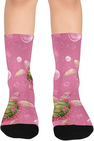 جوارب للمشي لمسافات طويلة على شكل سلاحف البحر الوردية - جوارب شتوية حرارية سميكة دافئة للأولاد والبنات للمدرسة، والارتداء اليومي والأنشطة الخارجية in Kuwait