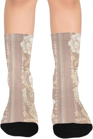 جوارب بيج للمشي لمسافات طويلة بطبعة زهور من الدانتيل - جوارب شتوية حرارية سميكة دافئة للأولاد والبنات للمدرسة، والارتداء اليومي والأنشطة الخارجية in Kuwait