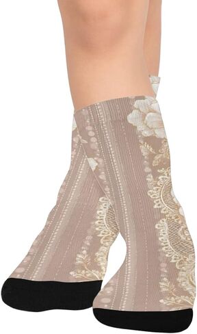 جوارب بيج للمشي لمسافات طويلة بطبعة زهور من الدانتيل - جوارب شتوية حرارية سميكة دافئة للأولاد والبنات للمدرسة، والارتداء اليومي والأنشطة الخارجية in Kuwait