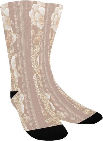 جوارب بيج للمشي لمسافات طويلة بطبعة زهور من الدانتيل - جوارب شتوية حرارية سميكة دافئة للأولاد والبنات للمدرسة، والارتداء اليومي والأنشطة الخارجية in Kuwait