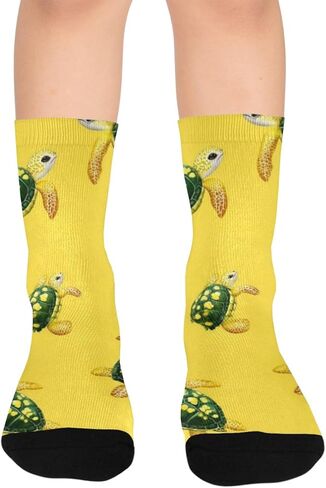 جوارب للمشي لمسافات طويلة على شكل سلاحف باللون الأصفر الليموني - جوارب شتوية حرارية سميكة دافئة للأولاد والبنات للمدرسة، والارتداء اليومي والأنشطة الخارجية in Kuwait
