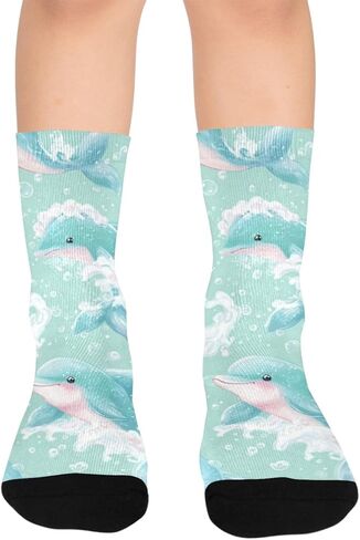 جوارب دولفين سوفي الخضراء اللطيفة للمشي لمسافات طويلة - جوارب شتوية حرارية سميكة دافئة للأولاد والبنات للمدرسة، والارتداء اليومي والأنشطة الخارجية in Kuwait