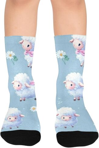 جوارب لطيفة للتنزه سيرًا على الأقدام بطبعة خروف باستيل - جوارب شتوية حرارية سميكة دافئة للأولاد والبنات الصغار للمدرسة، والارتداء اليومي والأنشطة الخارجية in Kuwait