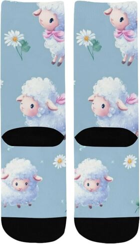 جوارب لطيفة للتنزه سيرًا على الأقدام بطبعة خروف باستيل - جوارب شتوية حرارية سميكة دافئة للأولاد والبنات الصغار للمدرسة، والارتداء اليومي والأنشطة الخارجية in Kuwait