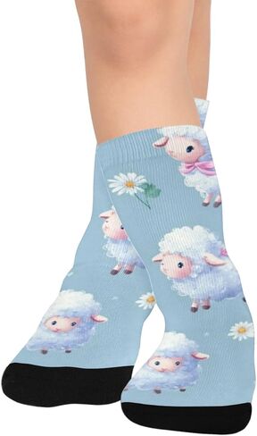 جوارب لطيفة للتنزه سيرًا على الأقدام بطبعة خروف باستيل - جوارب شتوية حرارية سميكة دافئة للأولاد والبنات الصغار للمدرسة، والارتداء اليومي والأنشطة الخارجية in Kuwait