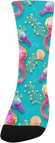 جوارب المشي لمسافات طويلة باللون الأخضر بطبعة فرس البحر بألوان قوس قزح - جوارب شتوية حرارية سميكة دافئة للأولاد والبنات للمدرسة، والارتداء اليومي والأنشطة الخارجية in Kuwait