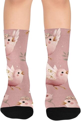 جوارب المشي لمسافات طويلة بنمط الطيور الوردية - جوارب شتوية سميكة دافئة للأولاد والبنات الصغار للمدرسة، والارتداء اليومي والأنشطة الخارجية in Kuwait