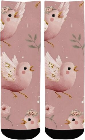 جوارب المشي لمسافات طويلة بنمط الطيور الوردية - جوارب شتوية سميكة دافئة للأولاد والبنات الصغار للمدرسة، والارتداء اليومي والأنشطة الخارجية in Kuwait