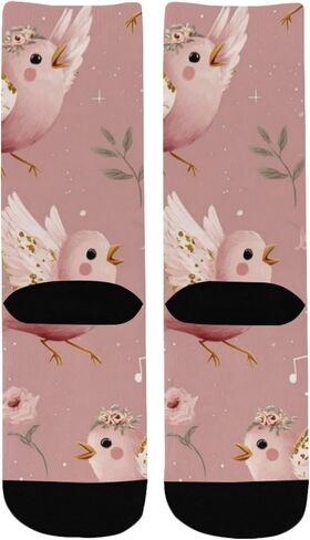 جوارب المشي لمسافات طويلة بنمط الطيور الوردية - جوارب شتوية سميكة دافئة للأولاد والبنات الصغار للمدرسة، والارتداء اليومي والأنشطة الخارجية in Kuwait