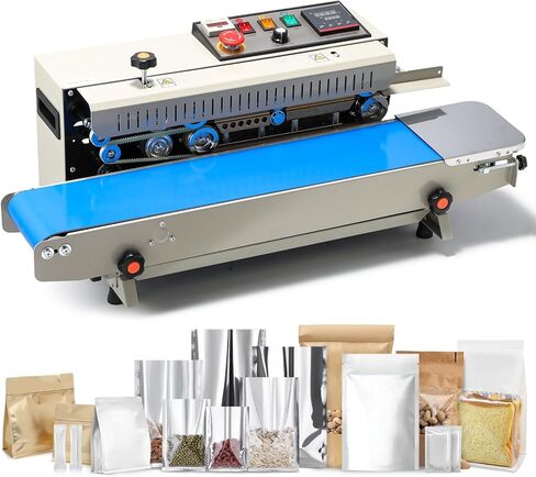 Automatic Continuous Bag Sealer, 0.24-0.47 in Seal Width with Digital Temperature Control/Emergency Stop Automatic Coffee Bag Sealer for Plastic Bags, Cookie, Food Storage, Bakery in Saudi Arabia