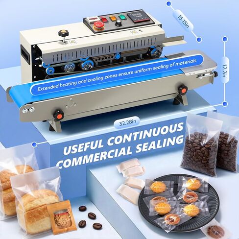 Automatic Continuous Bag Sealer, 0.24-0.47 in Seal Width with Digital Temperature Control/Emergency Stop Automatic Coffee Bag Sealer for Plastic Bags, Cookie, Food Storage, Bakery in Saudi Arabia