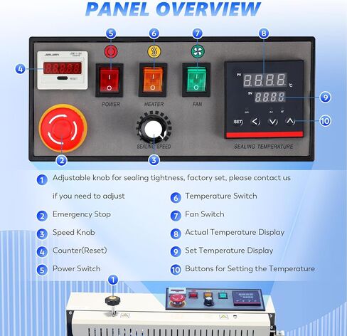 Automatic Continuous Bag Sealer, 0.24-0.47 in Seal Width with Digital Temperature Control/Emergency Stop Automatic Coffee Bag Sealer for Plastic Bags, Cookie, Food Storage, Bakery in Saudi Arabia
