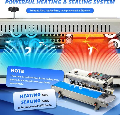 Automatic Continuous Bag Sealer, 0.24-0.47 in Seal Width with Digital Temperature Control/Emergency Stop Automatic Coffee Bag Sealer for Plastic Bags, Cookie, Food Storage, Bakery in Saudi Arabia