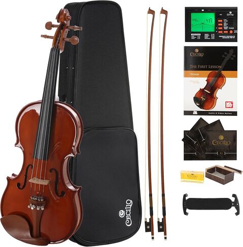 Cecilio Violin Solidwood Violin with 2 Brazilwood Bows, Rosin, Tuner, Shoulder Rest & Lesson Book – Ideal for Beginners, Size 3/4 in Kuwait